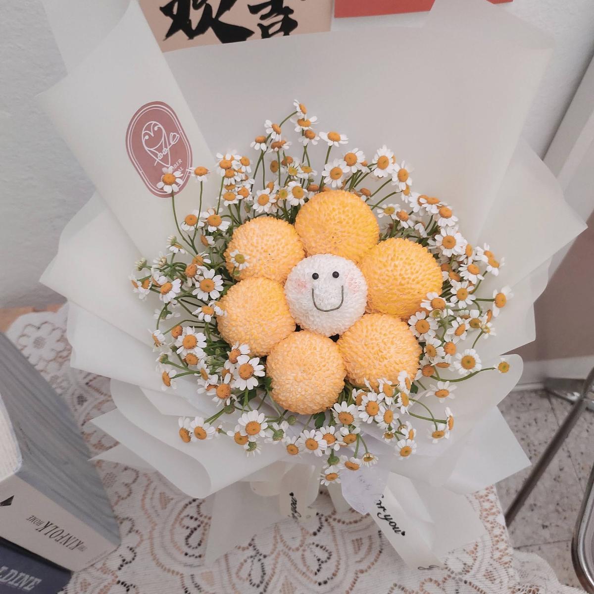 Sunny Smile - Yellow Pompon Chrysanthemum & Daisy Creative Hand Bouquet