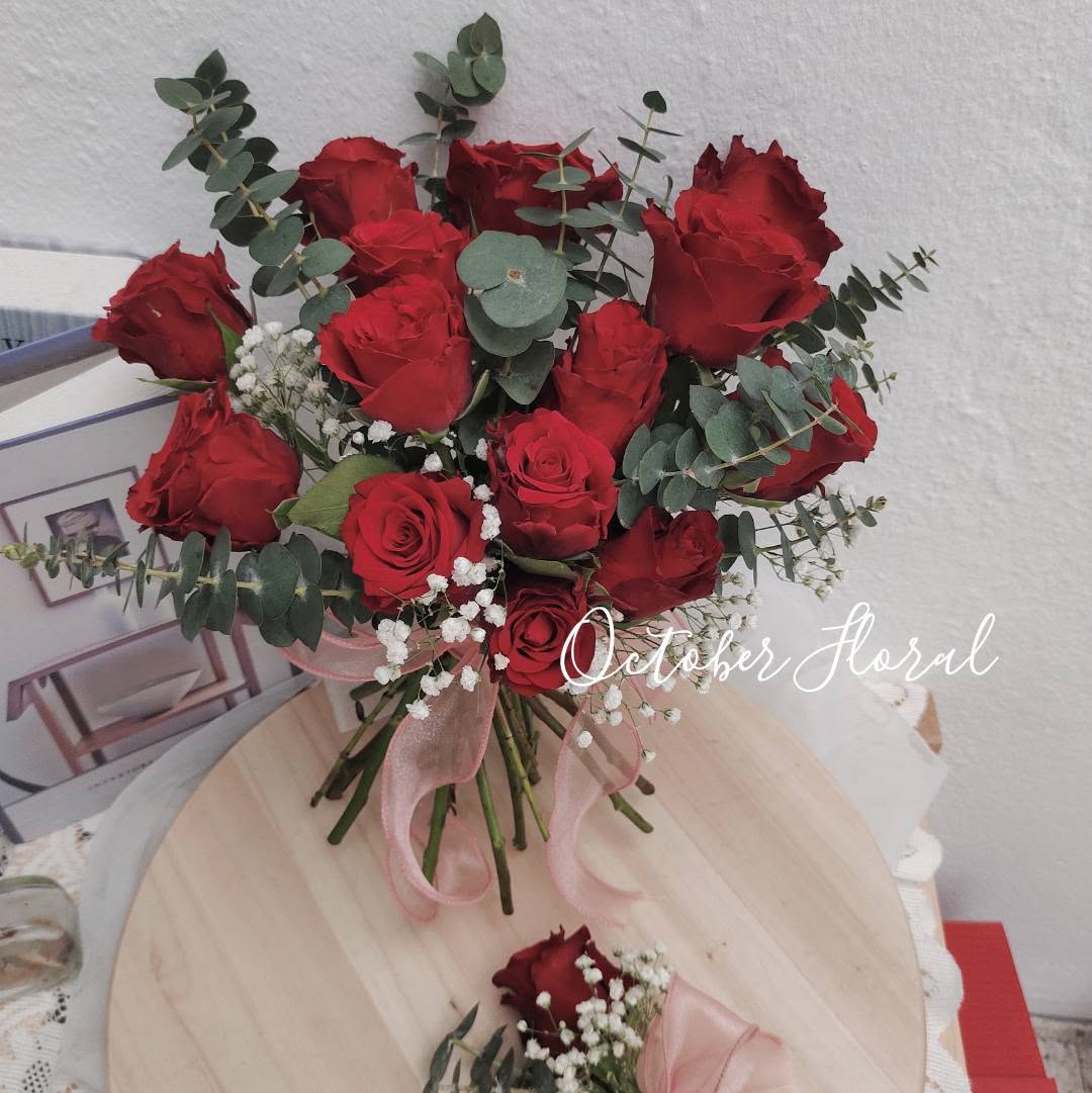 Eternal Passion - Classic Red Rose & Eucalyptus Hand-Tied Bouquet