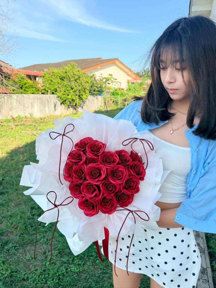 Sweet Devotion - Red Rose Heart-Shaped Hand-Tied Bouquet