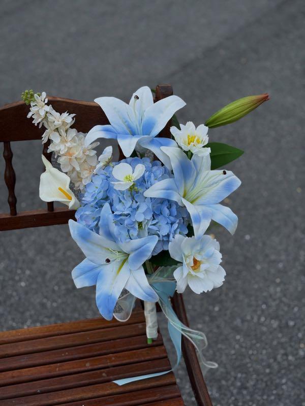 blue &White Artificial Bridal Bouquet