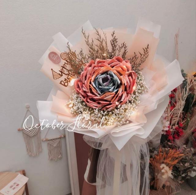 Golden Prosperity - Creative Money Rose Hand Bouquet with Lights