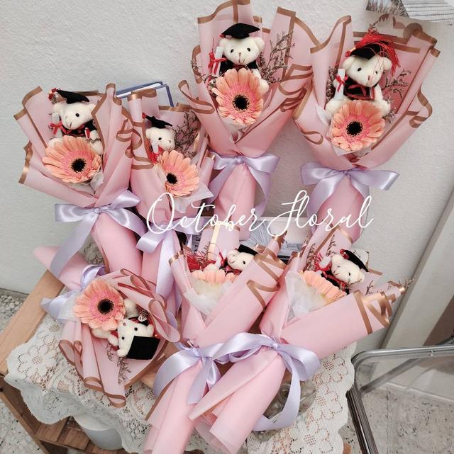 Sweet Graduate - Pink Graduation Bear with Pink Gerbera Mini Bouquet