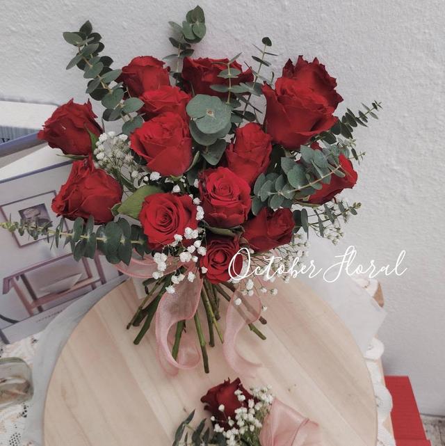Eternal Passion - Classic Red Rose & Eucalyptus Hand-Tied Bouquet