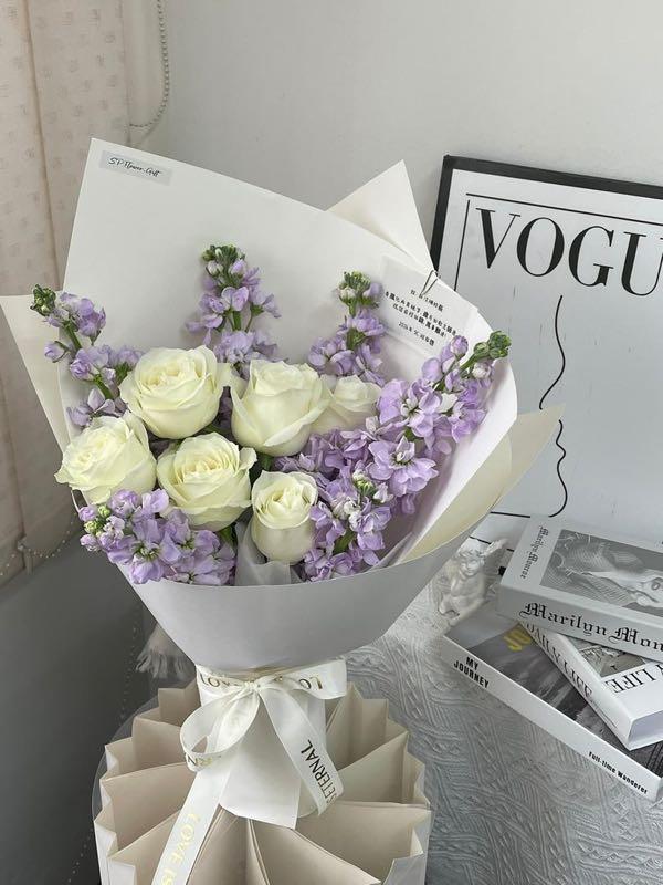 Violet & White Rose Bouquet